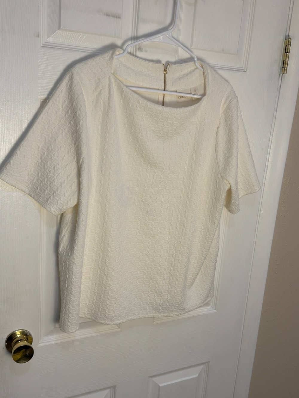 Chico's Cream Textured Short-Sleeve Top 3
